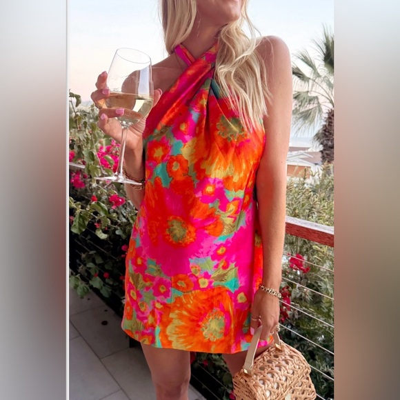 Show Me Your MuMu Dresses & Skirts - Show Me Your Mumu Floral Halter Dress - Hot Pink, Orange & Green